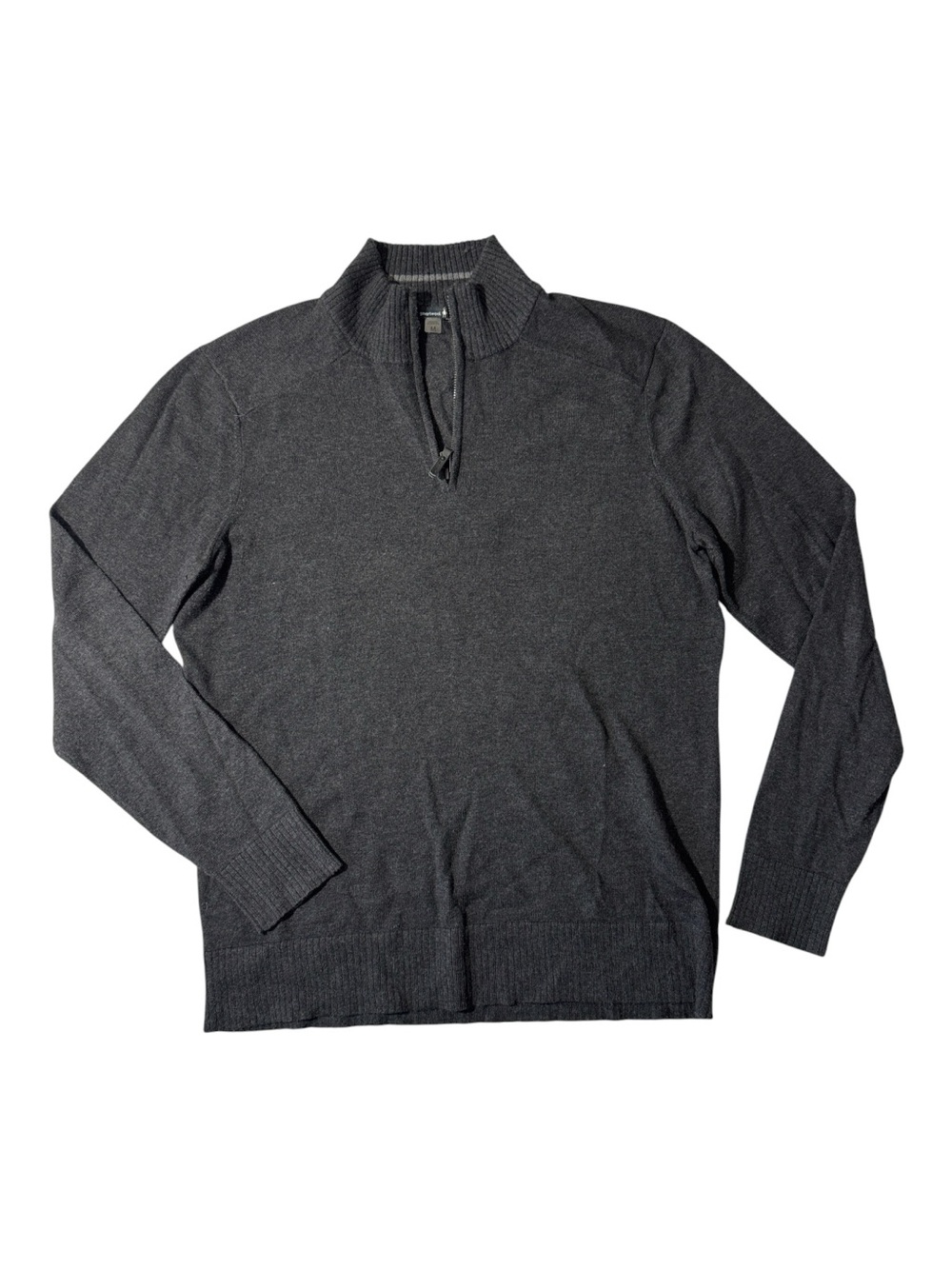 Smartwool mens M Medium charcoal grey solid wool 1/4 zip pullover sweater EUC